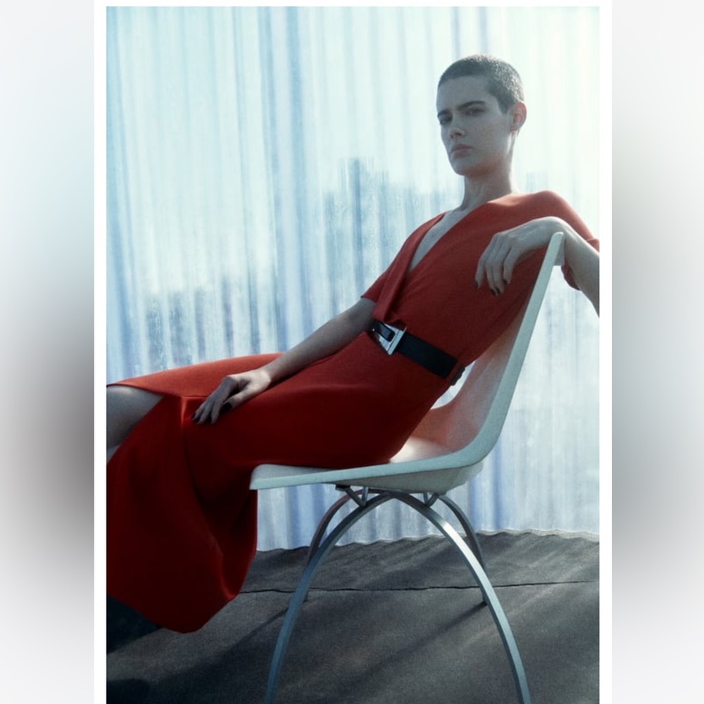 Red-Orange Belted Sheath Dress 🧡